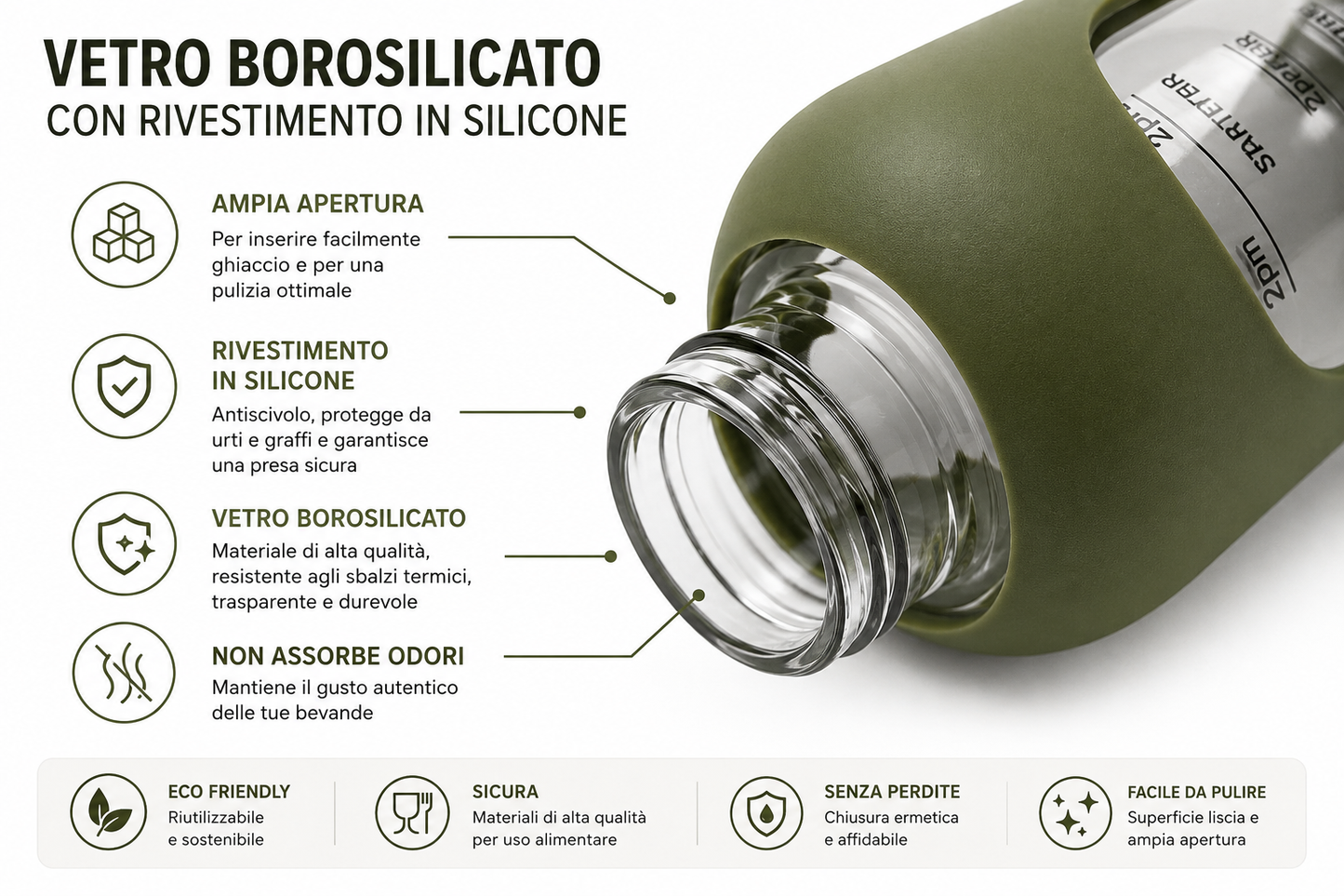 Bottiglia Motivazionale in Vetro Borosilicato 1 Litro