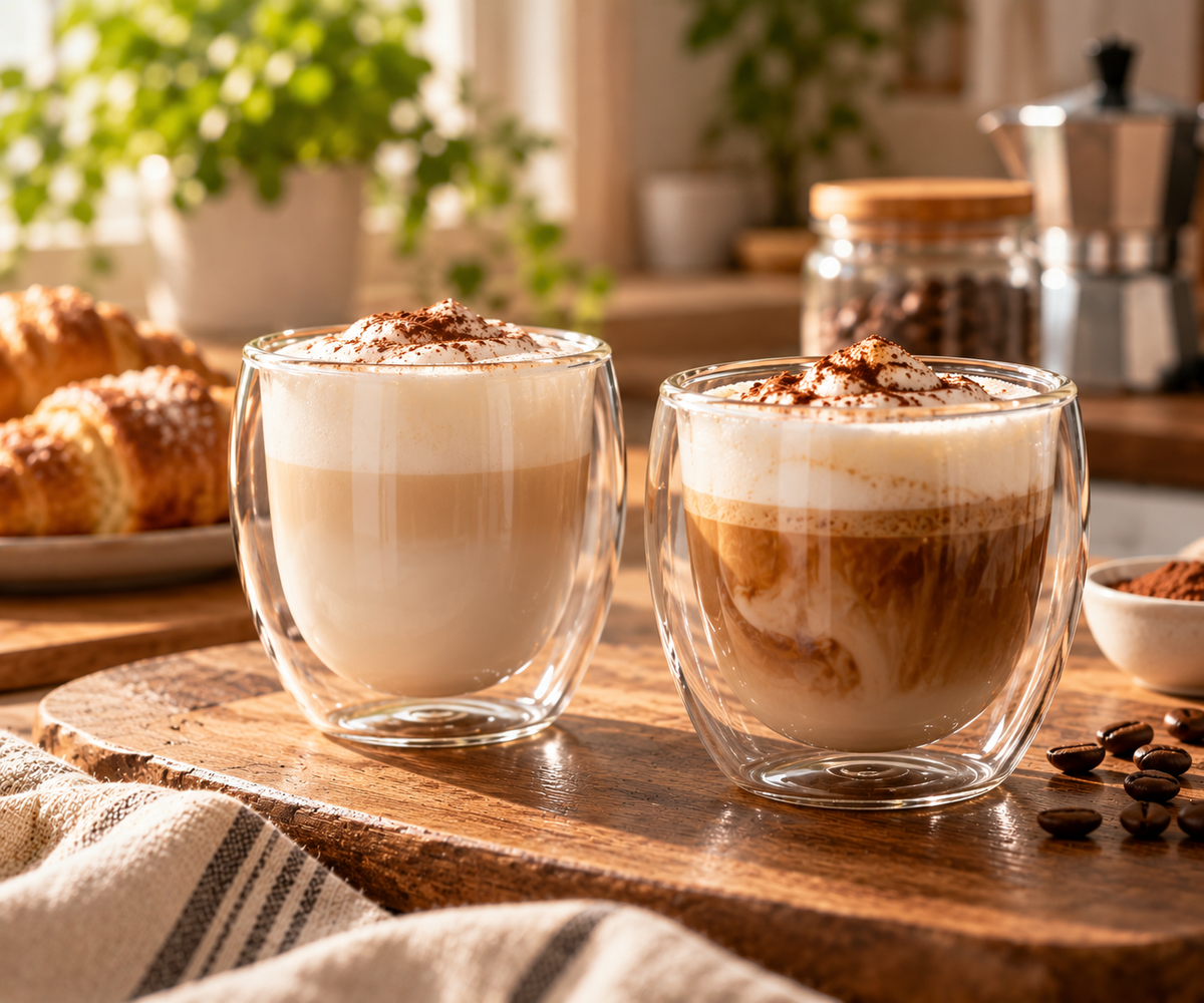 Set 2 Tazze in Doppio Vetro Borosilicato 250 ml – Cappuccino, Latte e Tisane