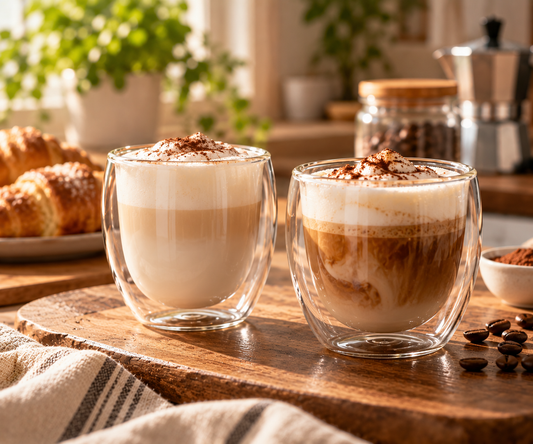 Set 2 Tazze in Doppio Vetro Borosilicato 250 ml – Cappuccino, Latte e Tisane